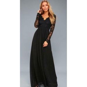 Lulu’s Awaken My Love Black Long Sleeve Lace Maxi Dress Women's Size L